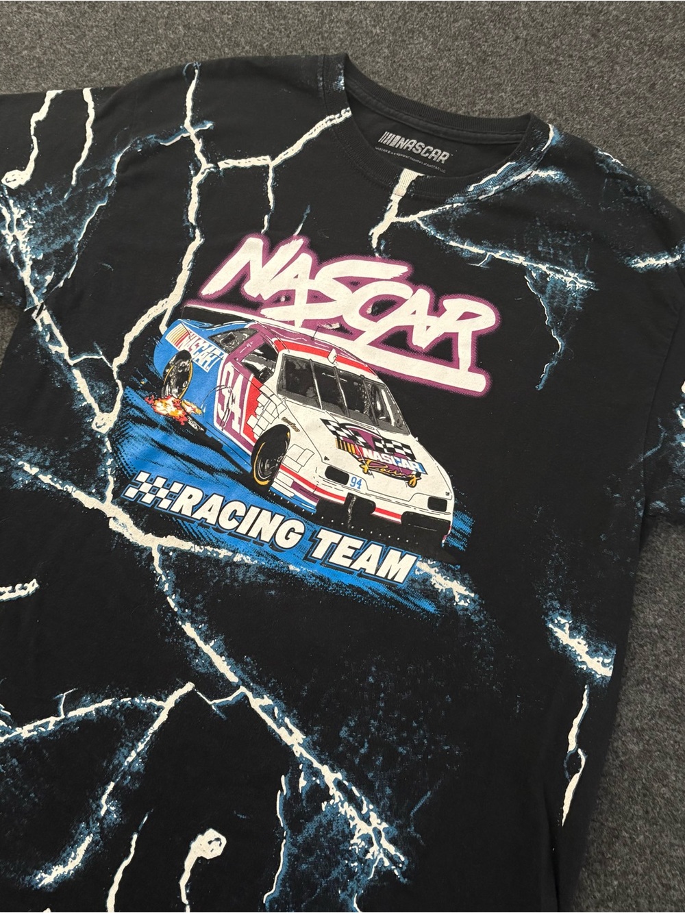 NASCAR Adult S / M Racing Team Lightning Graphic T-Shirt Black Cotton Y2K Tee